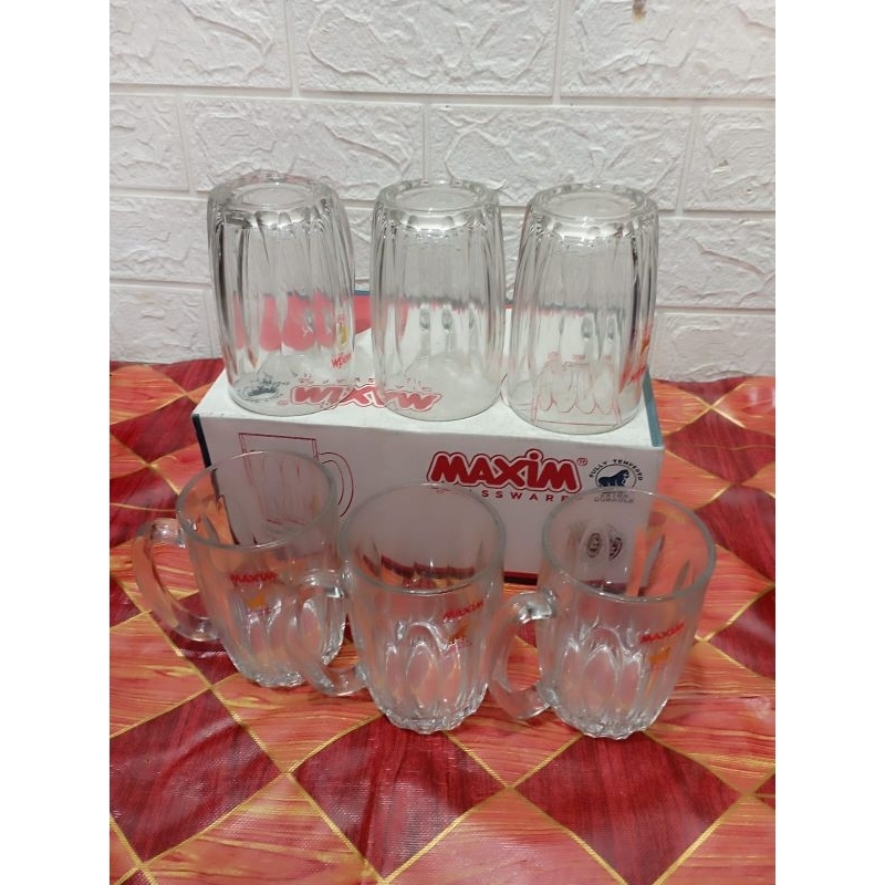 Gelas maxim Jumbo kapasitas 340ml Gelas tebal Cocok untuk teh atau kopi 1 kotak isi 6 pcs  Batam