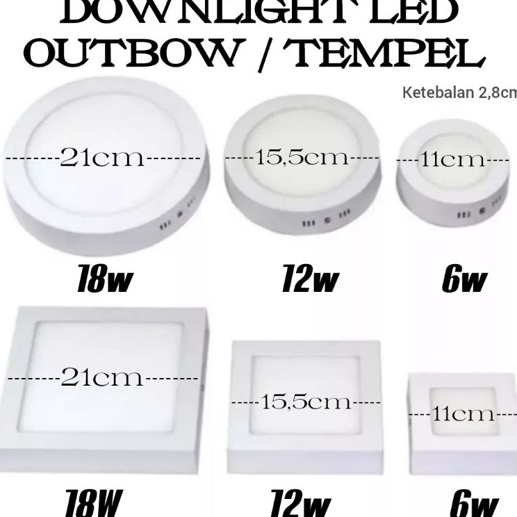 Stock banyak Lampu Downlight LED Panel OB Bulat Kotak Outbow  Tempel Plafon  Cor  dak 6W 12W 18W Wat