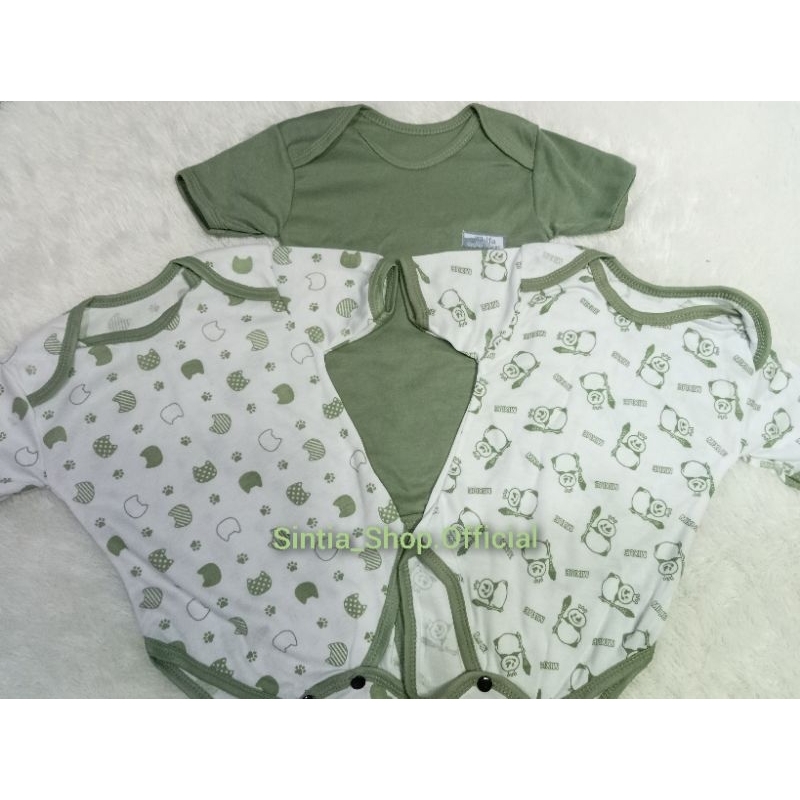 3 Pcs Jumper HIJAU SAGE Sablon MIXUE Bayi Baju Kodok Bayi Jumsuit Bayi Jumper Bodysuit  Bayi