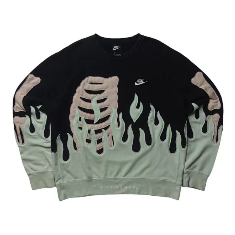 REWORKED NIKE FLAME SKELETON CREWNECK