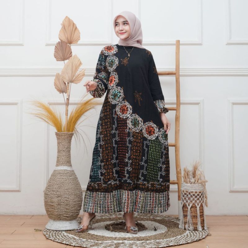 Gamis Batik | Gamis Batik Cap Coletan | Gamis Wanita Elegan Simple Kirana Bulat