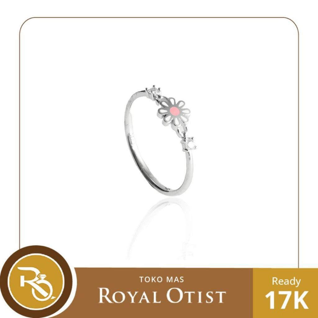 Cincin Emas Putih Flower Pink 17 K