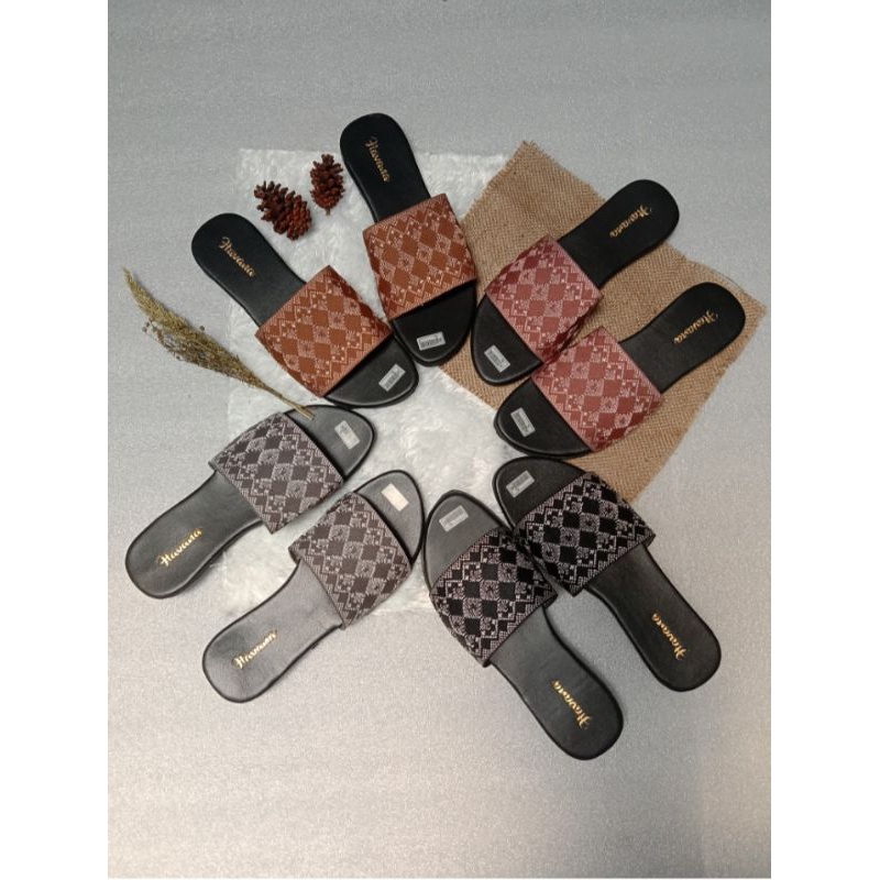Sendal flat webing / rajut  - sendal teplek wanita