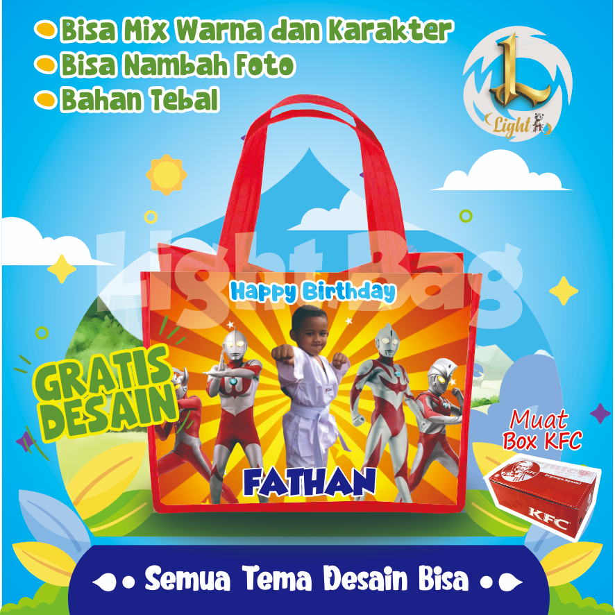 

TAS SOUVENIR ULTAH ULTRAMAN CUSTOM / TAS SOUVENIR PREMIUM / GRATIS DESAIN / BONUS FOTO ANAK / GOODIE BAG CUTE ULTRAMAN CUSTOM / TAS ULANG TAHUN ULTRAMAN / TAS ULTAH CUSTOM / TAS SOUVENIR 2 HARI JADI / TAS ULTAH / TAS ULANG TAHUN / BISA TAMBAH FOTO ANAK