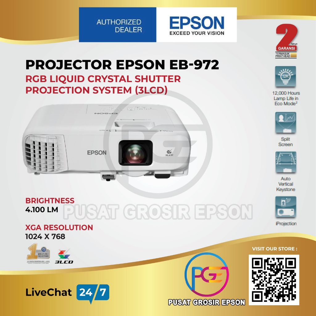 Epson EB-972 EB 972 EB972 XGA 3LCD Projector GARANSI RESMI DAN ORIGINAL