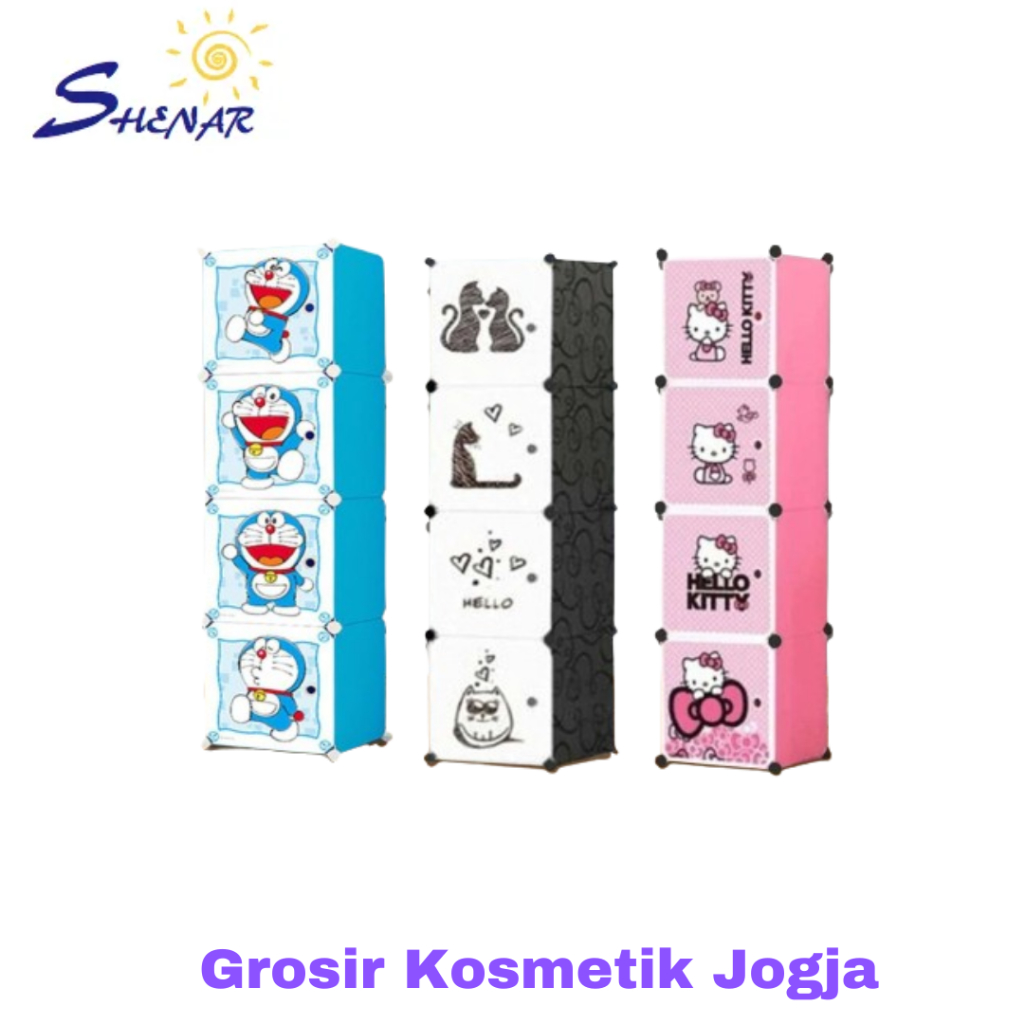 Lemari Pakaian Plastik Portable 4 Pintu lemari Serbaguna lemari hemat tempat lemari multifungsi