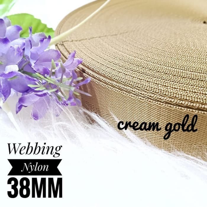 Tali Tas Webbing Nylon Panah Polos Halus Warna Cream Gold Lebar 38mm