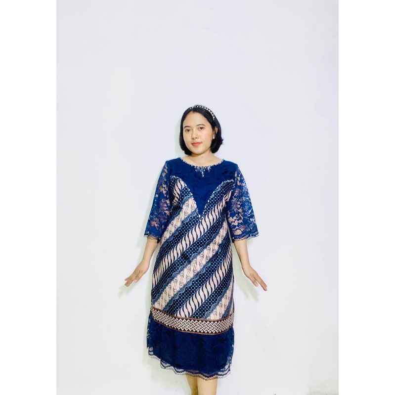 Dress brokat kombinasi/Dress brokat batik/Dress kondangan/Dress brokat wanita