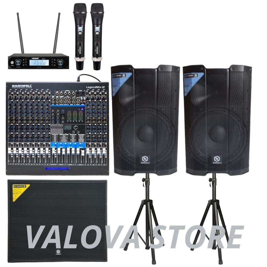 Paket 17 soundsystem HARDWELL DSR 15 PRO + Legendmix 12 + IRX118 PRO