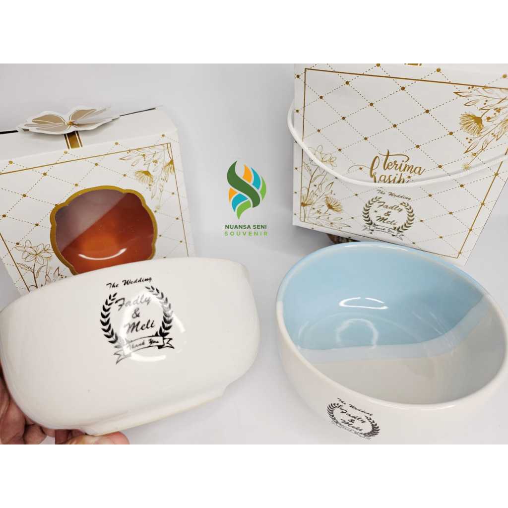 Souvenir Mangkok Saji Two Tone Jumbo Mangkuk Ramen Keramik Warna Mangkok Porselen Sablon Kemas Box
