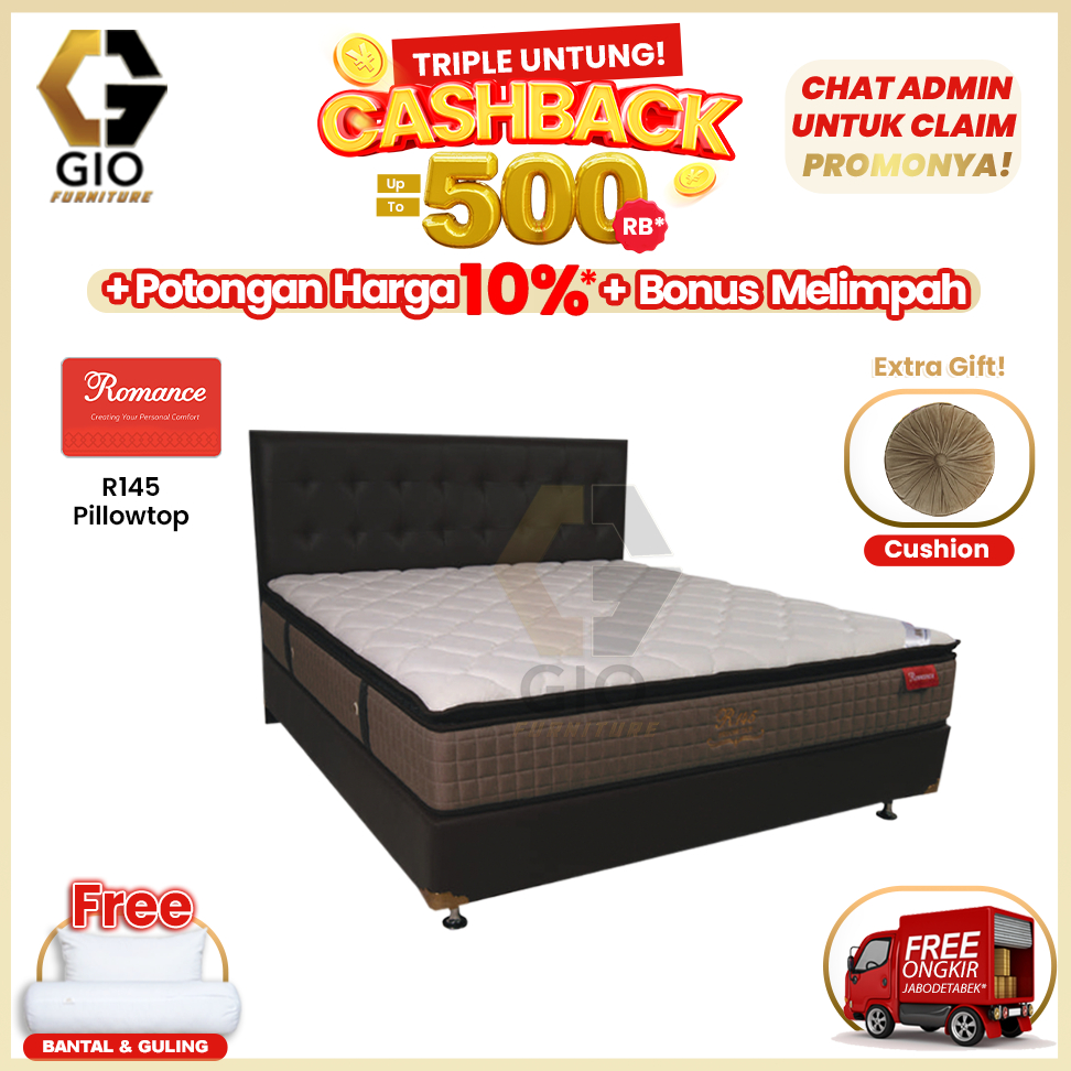 Kasur Romance R145 Pillow Top / Romance Springbed R145 Pillow Top (Full Set Mattress + Divan + Headb