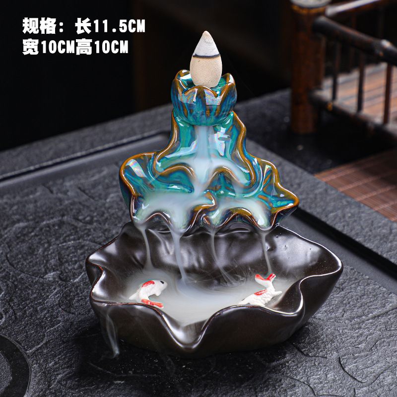 Tempat Dupa/Hio Keramik Asli Dupa Peluru Air Terjun Asap Bawah Motif Kolam Ikan