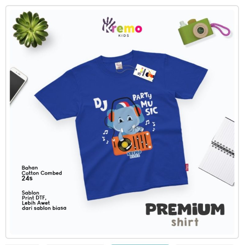 Kaos Kremo Kids Premium Animal Gajah DJ Party Music