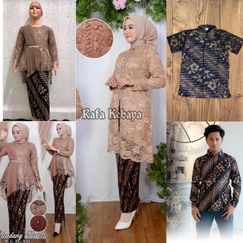 Set Couple Kebaya Tunik kancing Payet/ Tunik Brokat/ baju Batik Couple/Kebaya Selendang/ Set Kebaya 