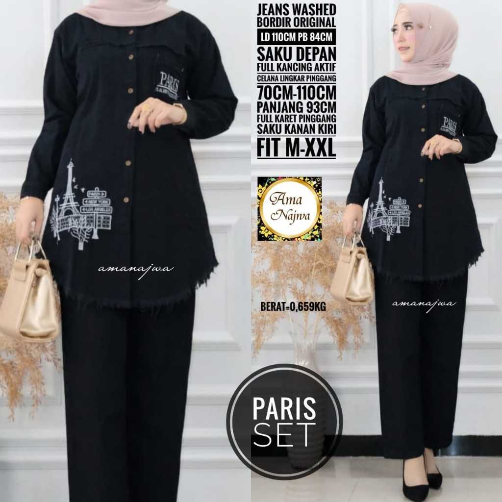 lzd setelan 1 one set oneset stelan setcel atasan jeans washed wash jumbo bigsize over big size ld 1