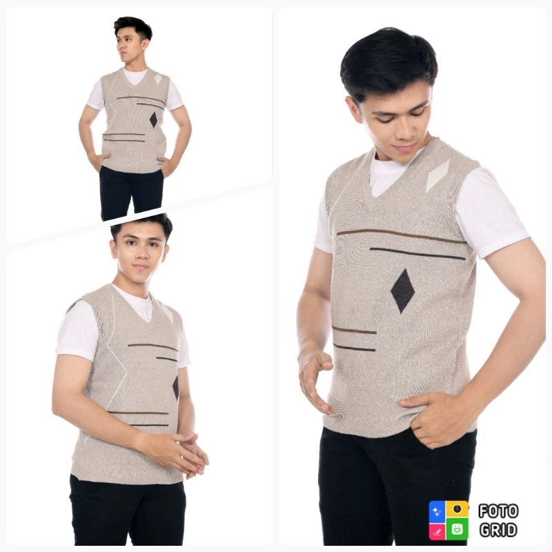 Rompi Sweater Import Pria Dewasa Model Terbaru Sweeter Vest Knit Laki V Neck Bahan Rajut Polos