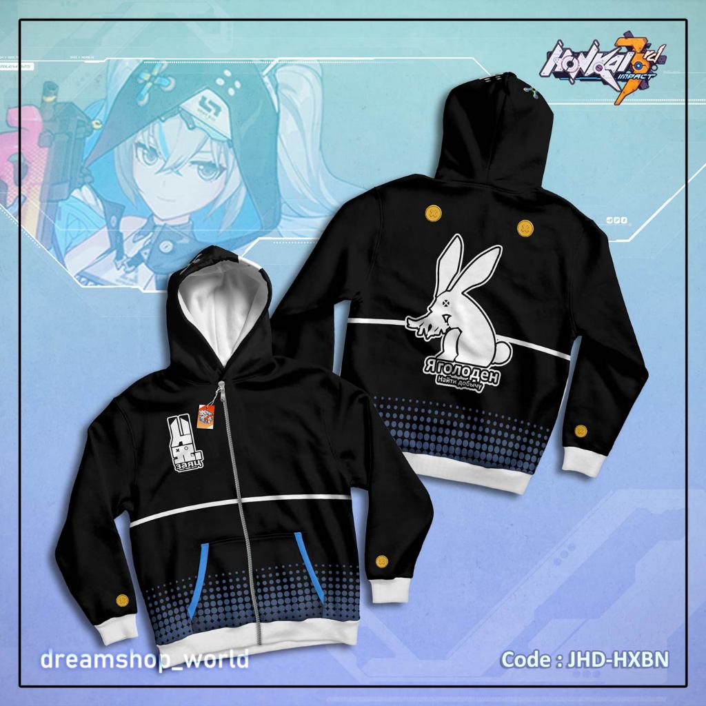 Jaket Zipper Hoodie Anime Game Honkai Impact 3rd Bronya Zaychik Haxxor Bunny