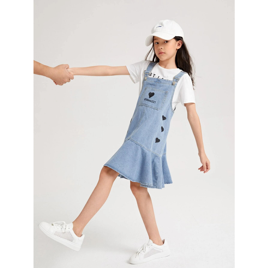 SETELAN OVERALL ROK JUMPSUIT DRESS ANAK PEREMPUAN IMPORT 5-9 TAHUN VARIASI HEART