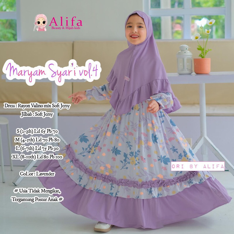 Gamis Anak Perempuan Umur 2 - 12 Tahun Free Hijab | Maryam Kids by Alifa