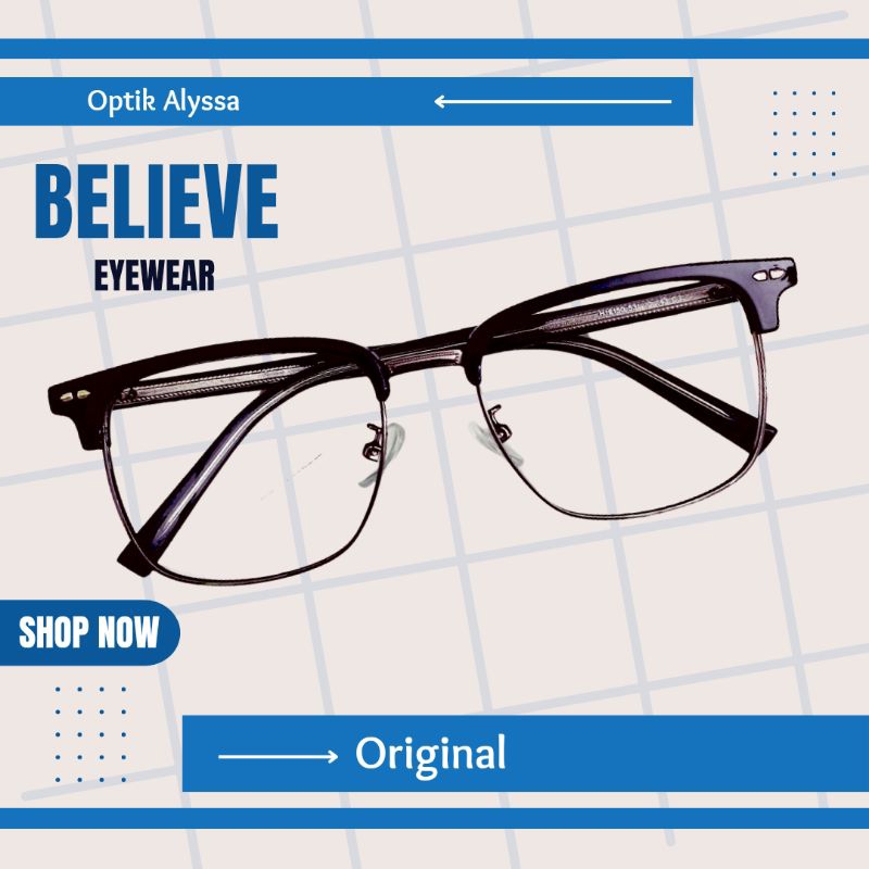 BELIEVE EYEWEAR 16150 original Paket Hemat kacamata Frame + lensa antiradiasi blueray photocromic bl