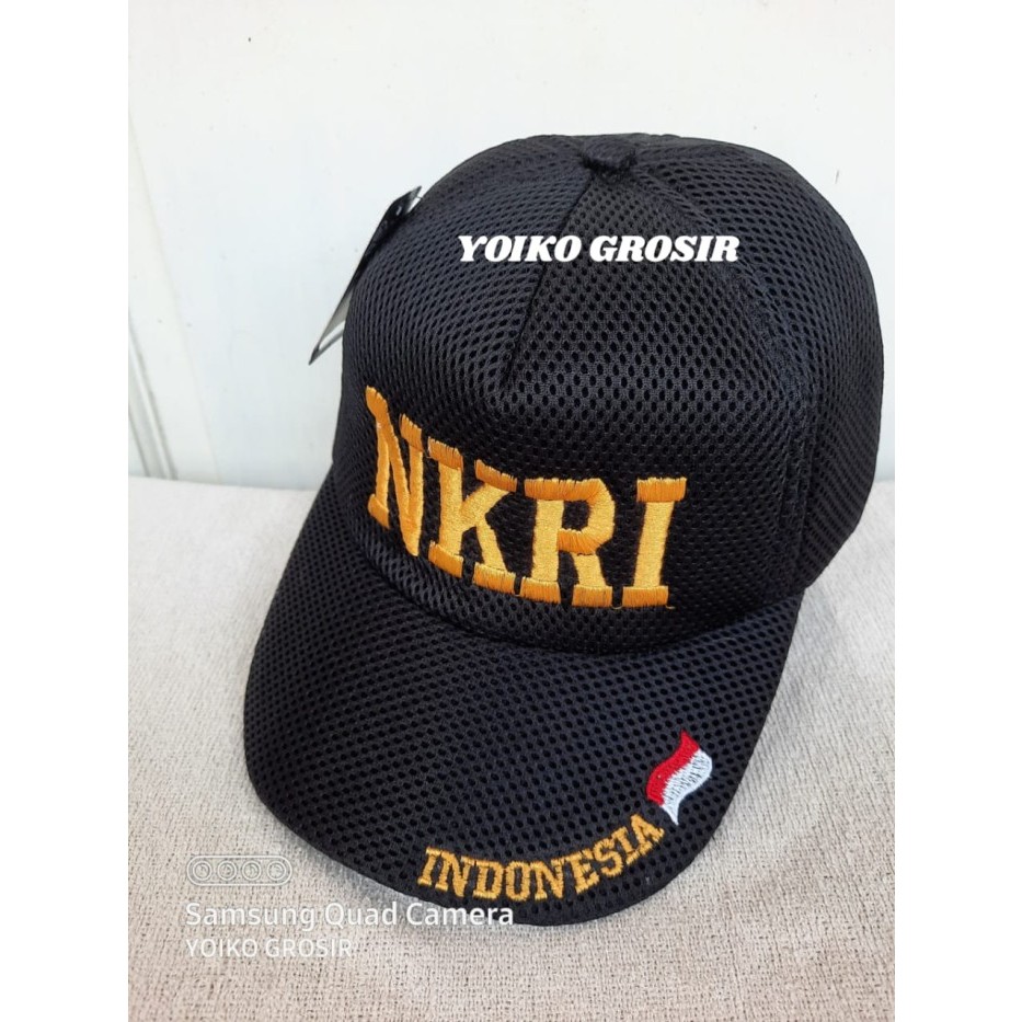 TOPI DOUBLEMESH BORDIR NKRI WARNA KUNING | TOPI PRIA