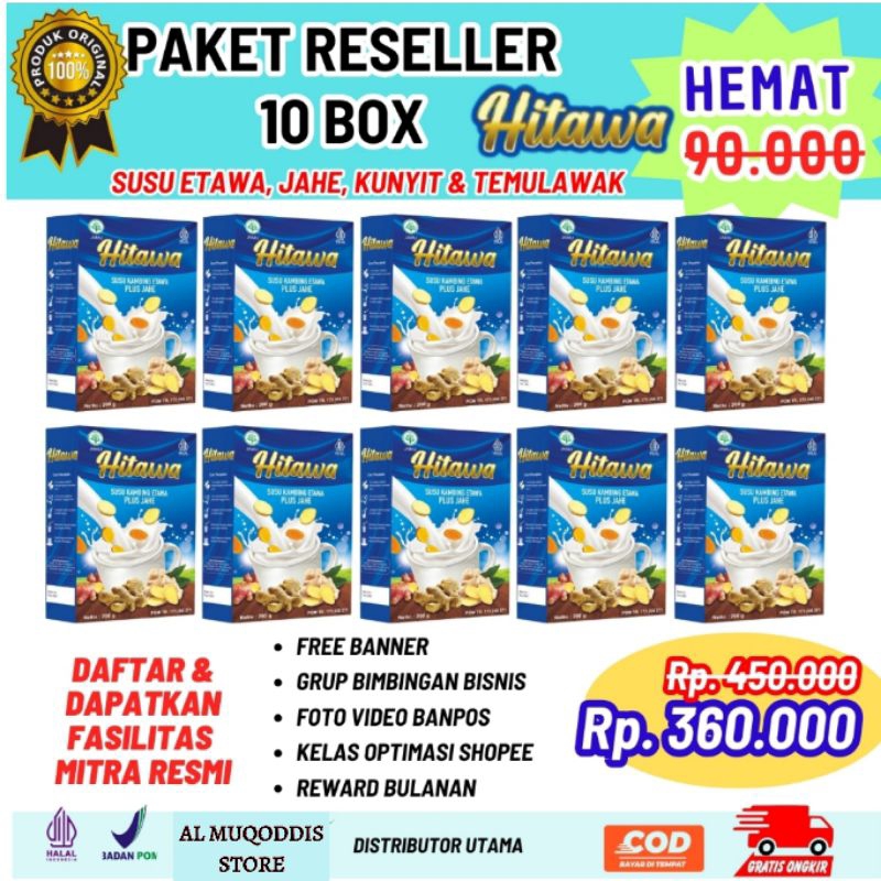 

HITAWA promo paket hemat 10 box bisnis jualan reseller susu etawa original jahe rempah ampuh atasi nyeri sendi ganguan pencernaan