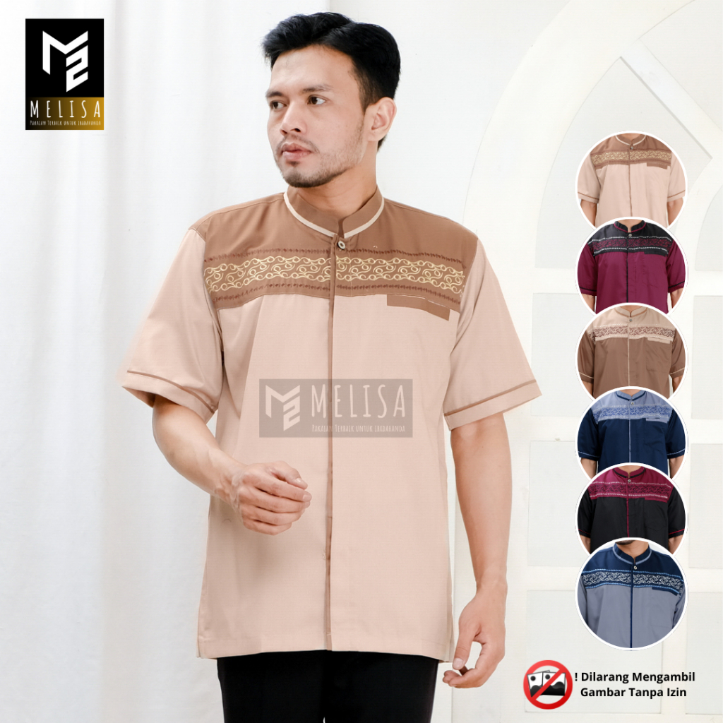 Baju Koko Pria Dewasa Katun Toyobo Bordir Lengan Pendek Baju Muslim Remaja Laki Laki Ukuran M L XL - Warna Cream