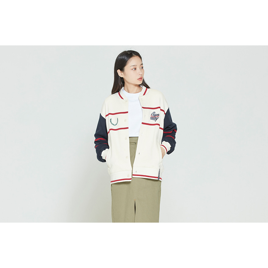 ROMANTIC CROWN SUNDAY SYNDROME BASEBALL COTTON CARDIGAN_OATMEAL