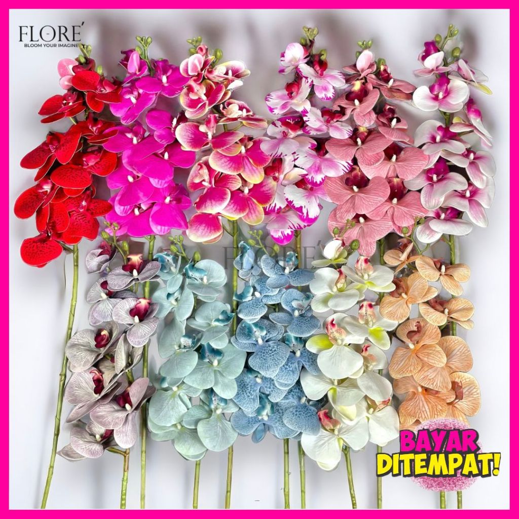 Bunga Anggrek Bulan Latex X9/1 PCS Bunga Anggrek Artificial/Bunga Dekorasi (KN-104)