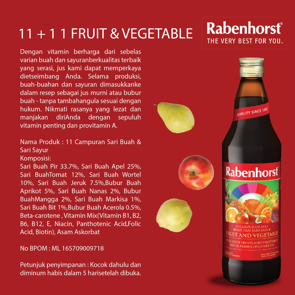 

Rabenhorst 11 Plus 11 Fruit & Vegetable Pure Juice 750ml
