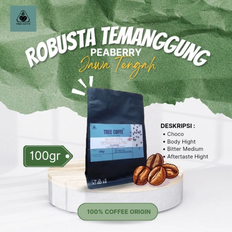 

TreeCoffe Kopi Robusta Temanggung Peaberry (biji/bubuk) 100gr