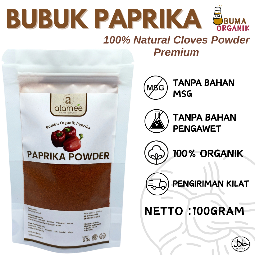 

Paprika Bubuk Powder Ground Rempah Rimpang Murni Asli Tanpa Campuran Bumbu Organik 100gram