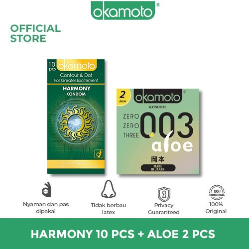 Okamoto Kondom Harmony - 10 Pcs + Okamoto Kondom Aloe - 2 Pcs