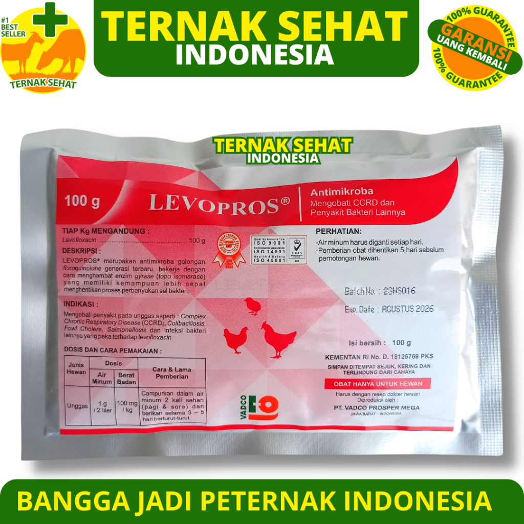 LEVOPROS 100 GRAM VADCO - Obat Ayam Cekres Batuk Crd Colibacilosis Salmonella Fowl Cholera CCRD  Lik
