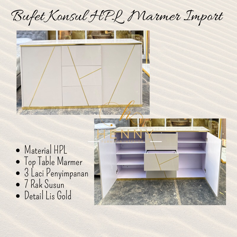 Henny Furniture Bufet Konsul HPL Marmer Import / Bufet Minimalist