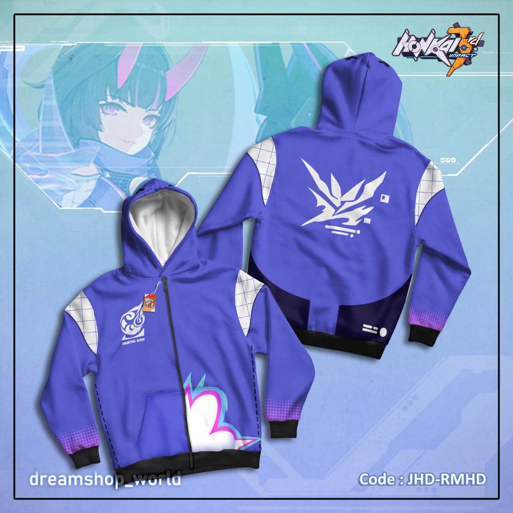 Jaket Zipper Hoodie Anime Game Honkai Impact 3rd Raiden Mei Herrscher of Thunder Haunted Dusk
