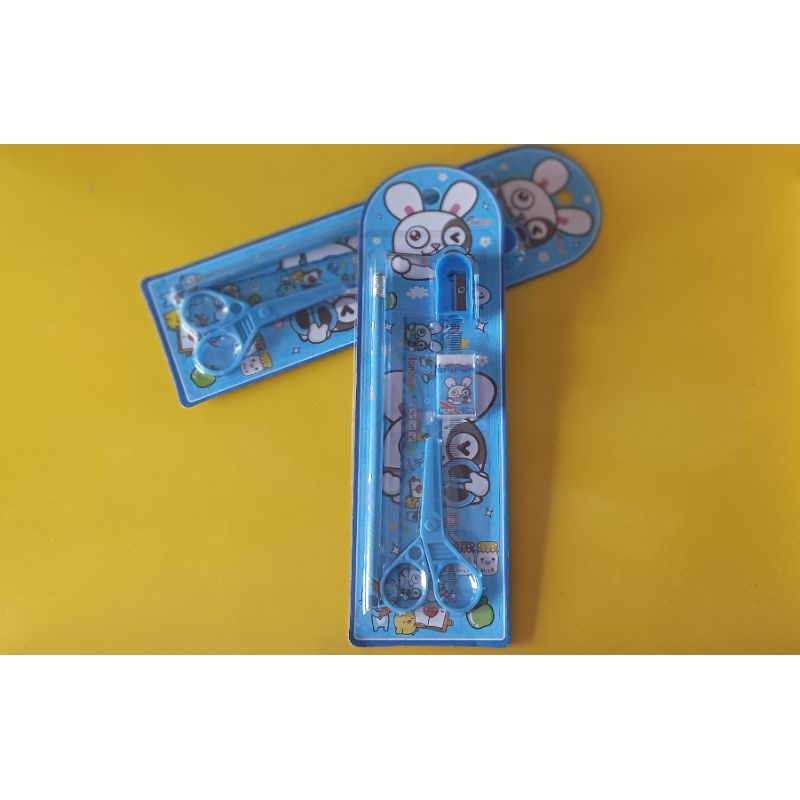 

10PCS Alat Tulis Sekolah Set 5 in 1 Motif Karakter / Stationery Mini / Paket Alat Tulis Pensil STY01 + Gunting