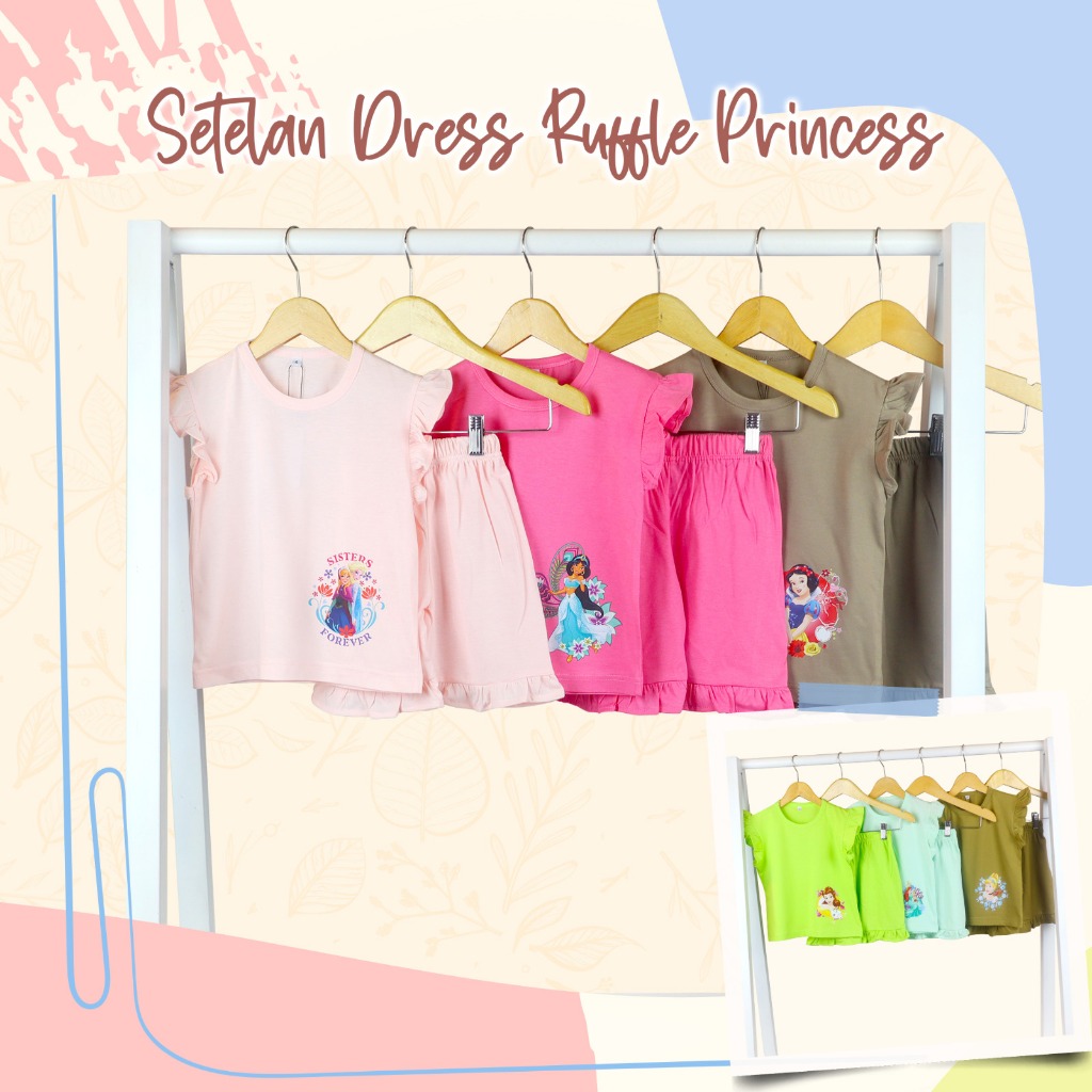 Grosiran Setelan Baju dan Celana Anak & Bayi Perempuan/Cewek T-Combet Sablon DTF Usia 2-6 Tahun Baha