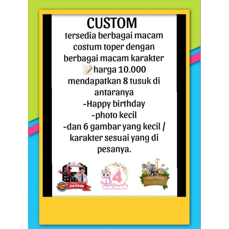 Toper custom nama dan photo murah karakter / hiasan kue ulang tahun