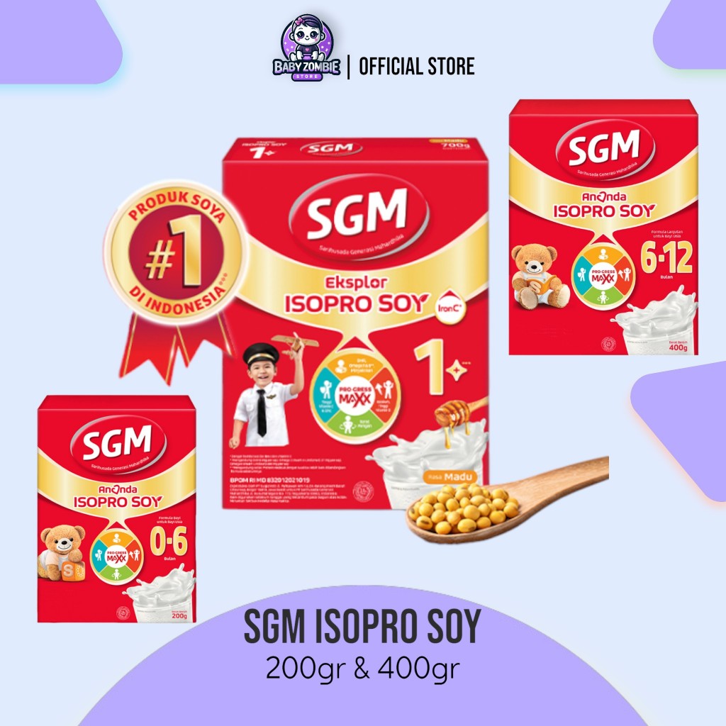 SGM ISOPRO SOY 0-6 Bulan 200gr / 6-12 Bulan 400gr / 1+ 400gr Susu Soya Kedelai Formula Bayi Bubuk