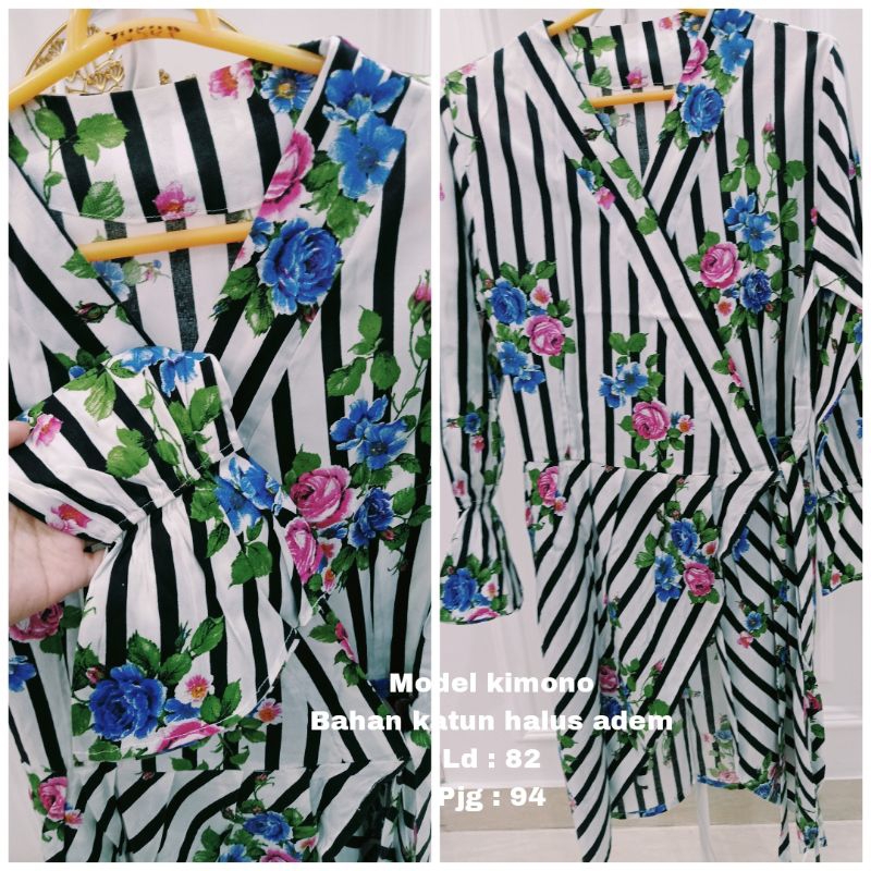 Tunik atasan lengan panjang motif salur model kimono