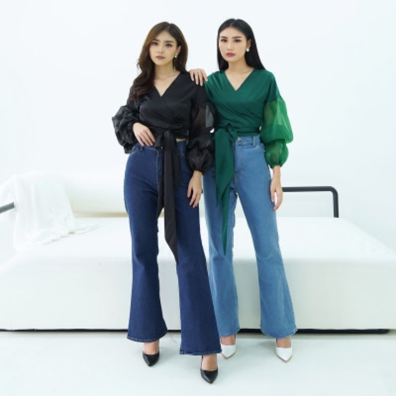 Atasan wanita organza lengan balon cendana