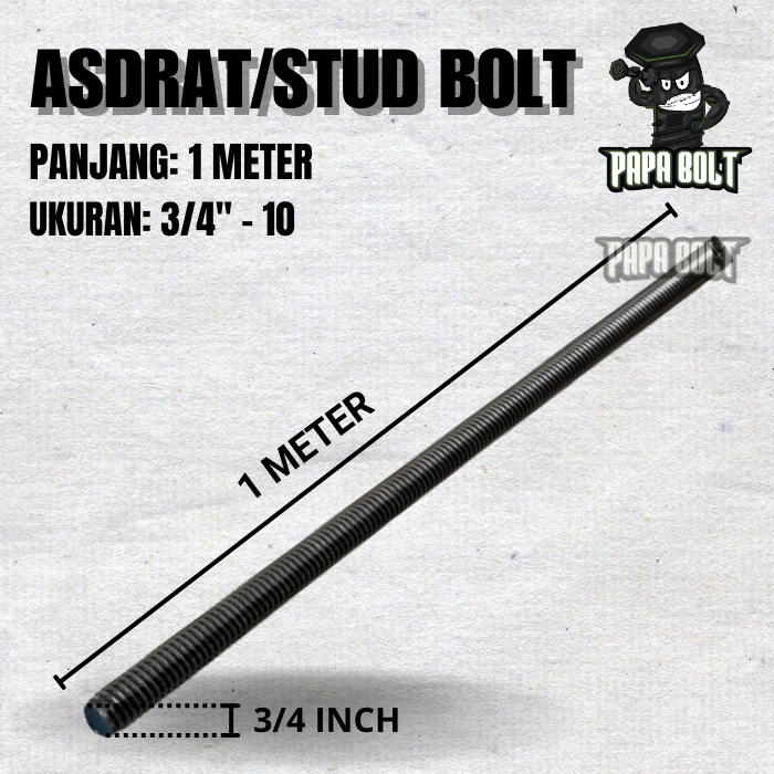 Asdrat Hitam / Stud Bolt Fulldrat 3/4" x 1 Meter / Long drat 3/4"