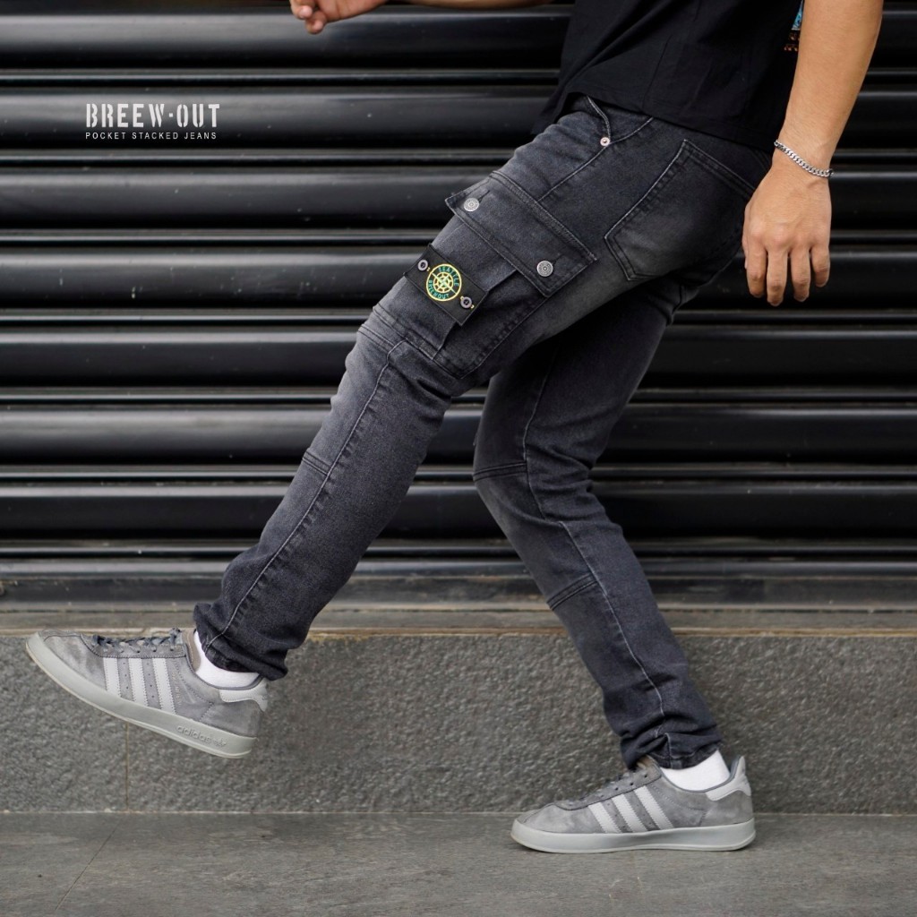 Celana Jeans Cargo Bikers Denim Pria - Celana Jeans Cargo / Cargo Jeans Strecth