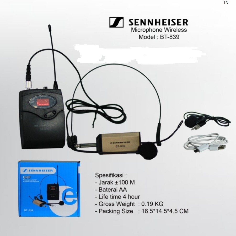 Mic Wireless Sennheiser BT 839 BT839 Headset Jepit Clip on