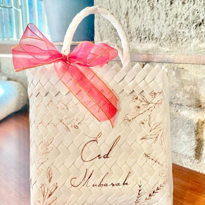 Tas Berkat Anyaman Plastik Decoupage Hampers Lebaran