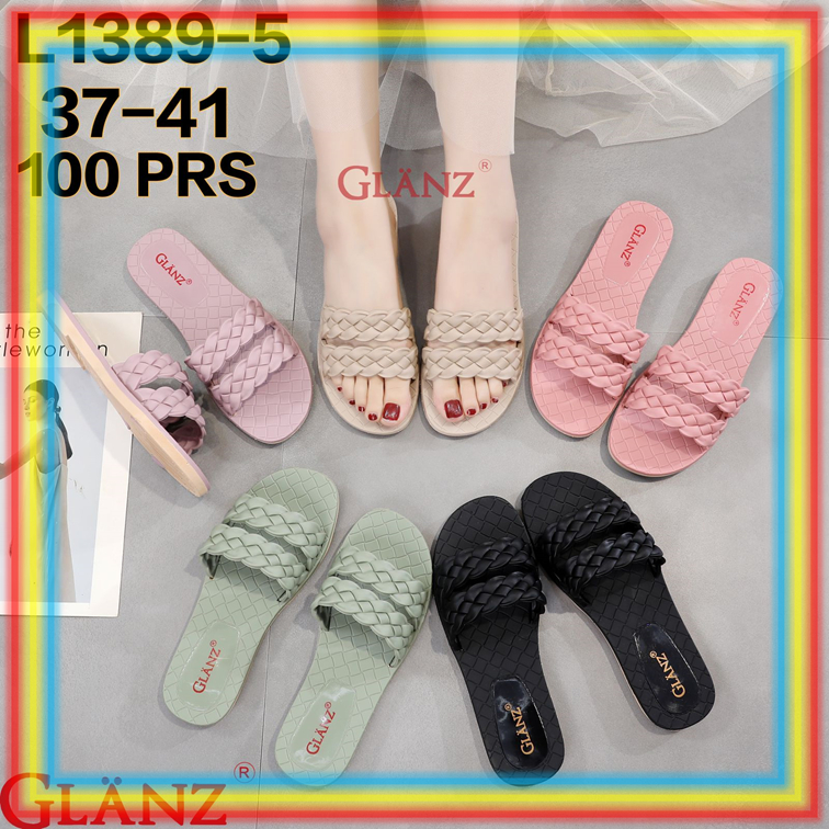 L1389-5 Sandal Slop Motif Kepang Karet Wanita Glanz Sendal Selop Cewek Empuk Glanzton