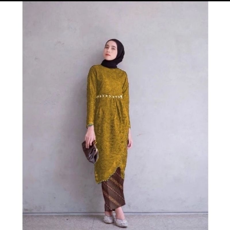 Setelan Kebaya + Rok warna kuning mustard Preloved baju kebaya second ALL size