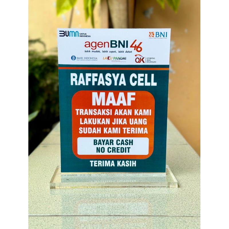 

AKRILIK BANK AGEN BNI BAHAN TEBAL UKURAN 15x20CM
