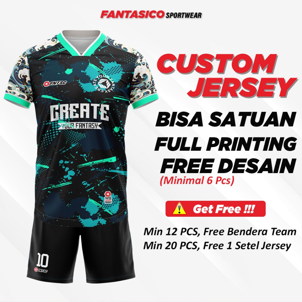 Fantasico Jersey Futsal Printing Custom Satuan Batik Polos Anak Dewasa Pria Wanita Olahraga Ori Orig